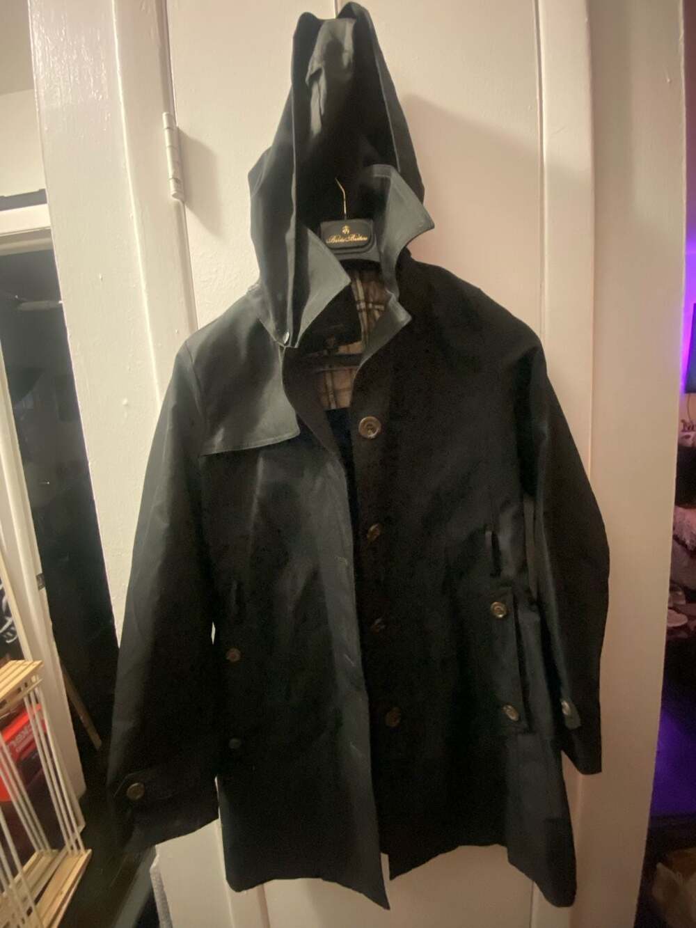Weatherproof Hooded Trench Coat Size XS Black Plaid Lined Jacket